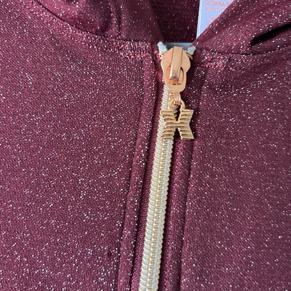 Savage X Fenty Sleep & Shine Hooded Jumpsuit In Burgundy Sparkle. View 6